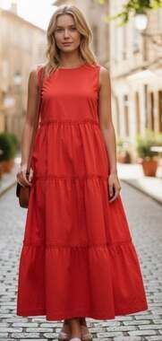 J.Crew Sleeveless Tiered Maxi Dress Cotton Poplin Coral Size 10